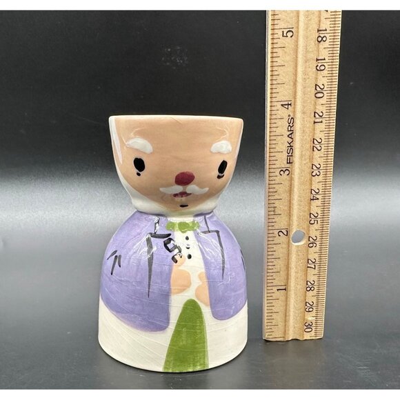 Vintage Double Egg Cup Cleminsons Pottery Old Man Purple Anthropomorphic Kitschy - Picture 10 of 10